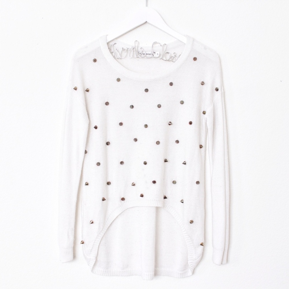 Sugarmint White Spike Studs High-Low Sweater